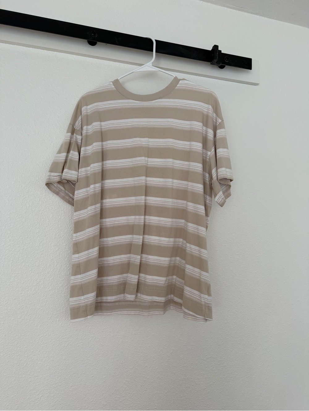 Old Navy Beige and White Striped Short-Sleeve Tee